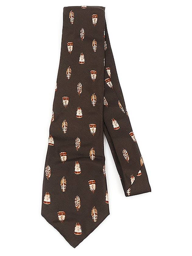 100 silk brown feather pattern tie - GUCCI - BALAAN 3