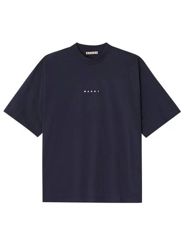 Logo Organic Cotton Short Sleeve T-Shirt Navy - MARNI - BALAAN 2