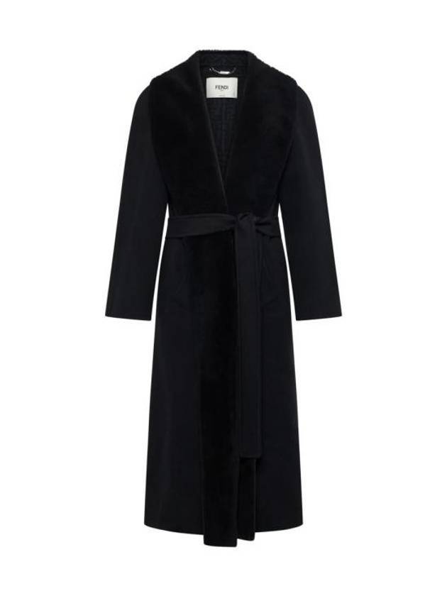 Shawl Collar Belt Coat Black - FENDI - BALAAN 1