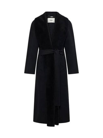 Shawl Collar Belt Coat Black - FENDI - BALAAN 1