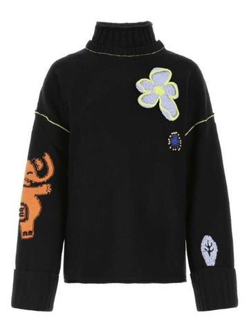 Flower Oversized Turtleneck Black - ALEXANDER MCQUEEN - BALAAN 1