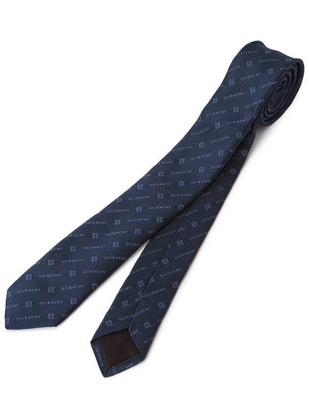 Monogram Print Silk Tie Navy - GIVENCHY - BALAAN 5