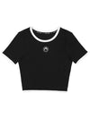 WTO087A CJER0011 BK99 Moon Logo Embroidered Contrast Crop Women s Short Sleeve Tee - MARINE SERRE - BALAAN 1