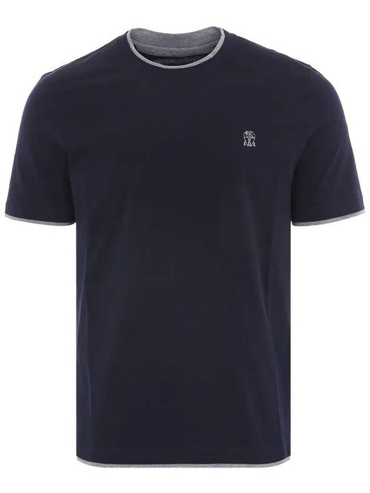 Cotton Short Sleeve T-Shirt Navy - BRUNELLO CUCINELLI - BALAAN 2