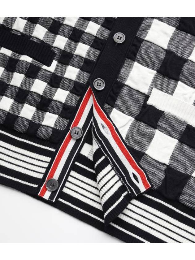 4-Bar Stripe Funmix Gingham Jacquard Cardigan Navy - THOM BROWNE - BALAAN 3