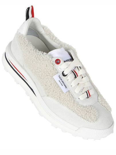 Tech Runner Shearling Suede Low Top Sneakers White - THOM BROWNE - BALAAN 2