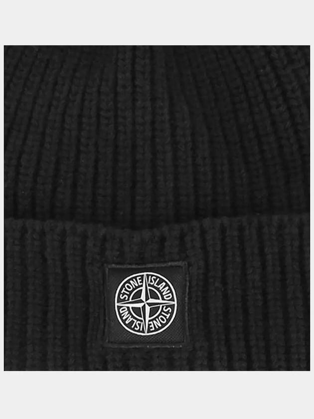 Logo Knit Beanie Black - STONE ISLAND - BALAAN 4