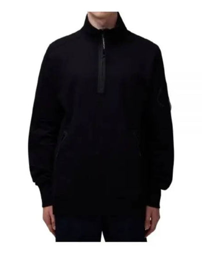 Diagonal Raised Fleece Half Zipped Sweatshirt Black - CP COMPANY - BALAAN 2