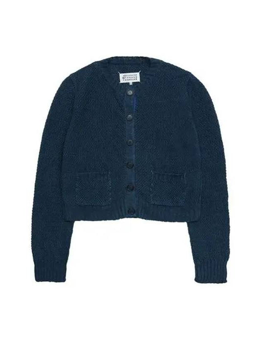 Hemp Basket Weave Knit Cardigan Blue - MAISON MARGIELA - BALAAN 2