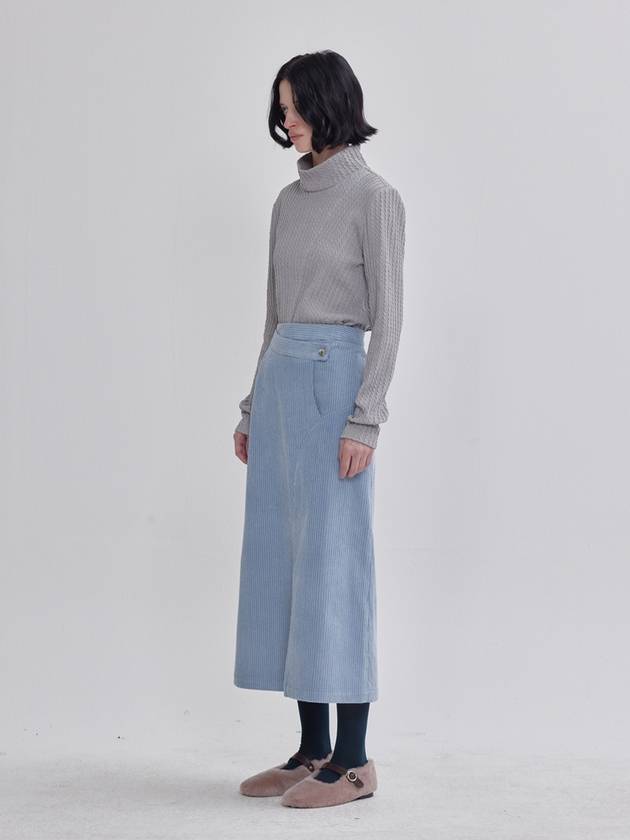 Modified Obi Detail A-Line Front Slit Corduroy Skirt Sky Blue - LIE - BALAAN 3