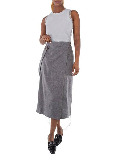 Burberry Sariah Mid Grey Melange Detachable Belt Wool Cashmere Wrap Skirt, Brand Size 8 (US Size 6) - BURBERRY - BALAAN 1