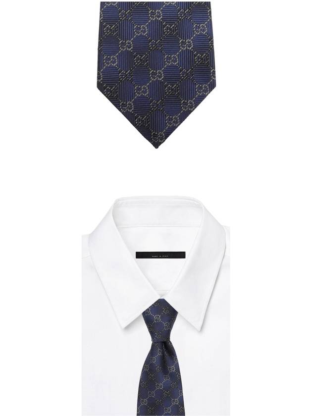 GG Pattern Slim Silk Tie Navy - GUCCI - BALAAN 3