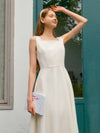 Women's ARMIS Square Neck Sleeveless Flared Long Dress Ivory - AME - BALAAN 3