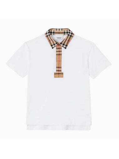 Kids Collar Check Short Sleeve Polo Shirt White - BURBERRY - BALAAN 1