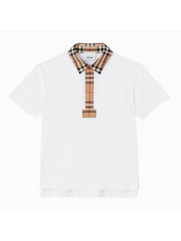 Kids Collar Check Short Sleeve Polo Shirt White - BURBERRY - BALAAN 1