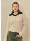 Women's Fluffy Open Collar Knit Top Ivory - MICANE - BALAAN 2