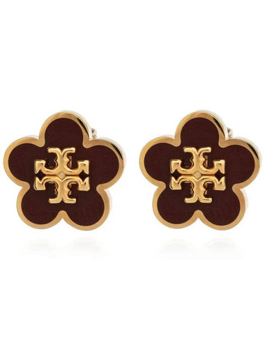 Kira Flower Stud Earrings Burgundy - TORY BURCH - BALAAN 1