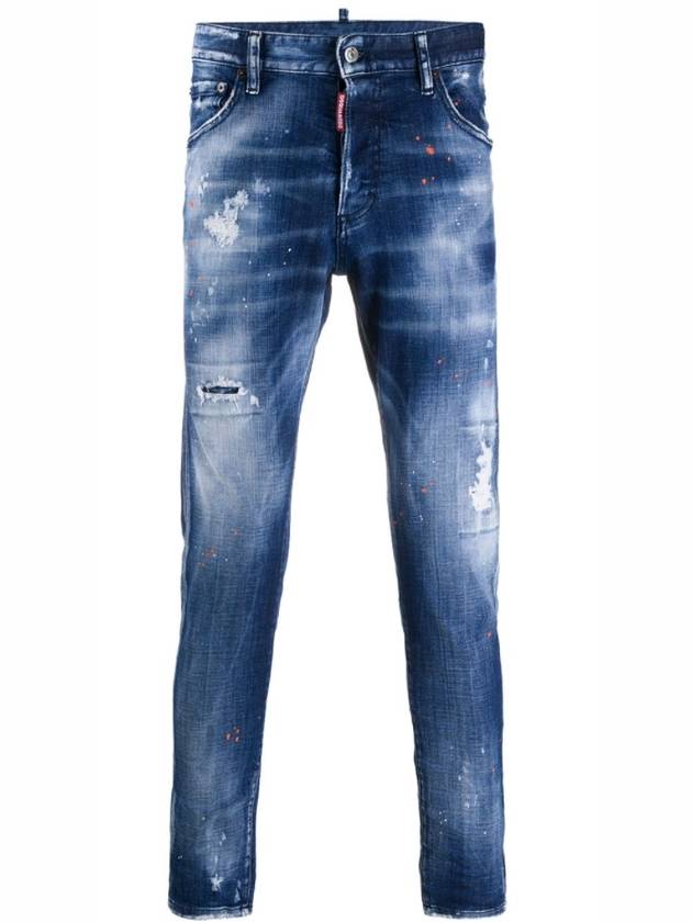 Men's Logo Patch Spot Painting Diss Dean Skinny Jeans Blue - DSQUARED2 - BALAAN 2