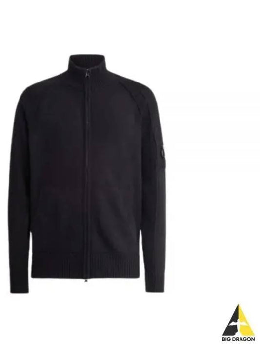 Lens Wappen Lambswool Zip-Up Cardigan Black - CP COMPANY - BALAAN 2