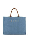 Embroidered Logo Raffia Tote Bag Light Blue - MARNI - BALAAN 2