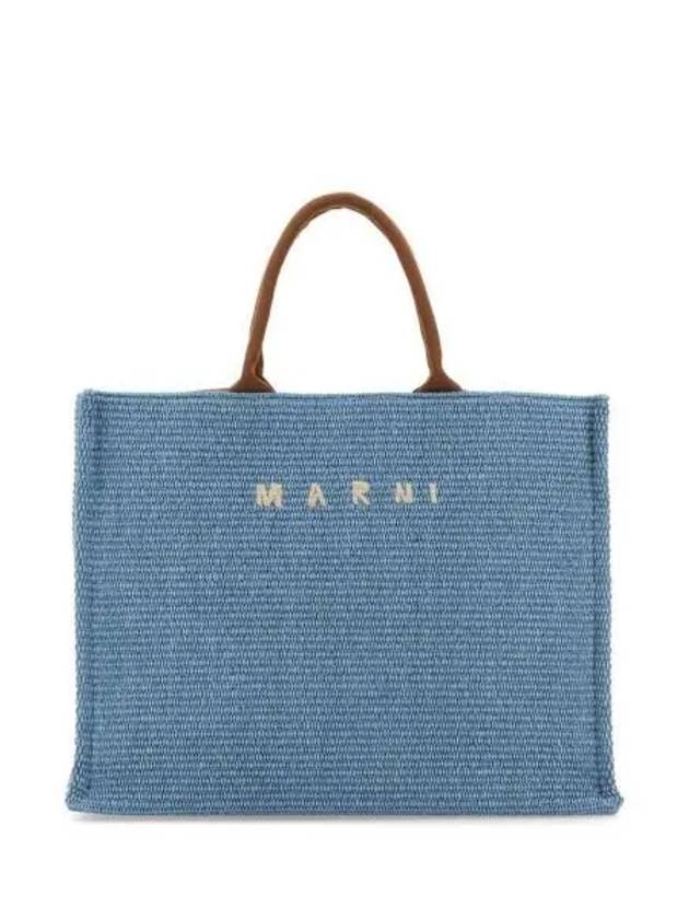 Embroidered Logo Raffia Tote Bag Light Blue - MARNI - BALAAN 2