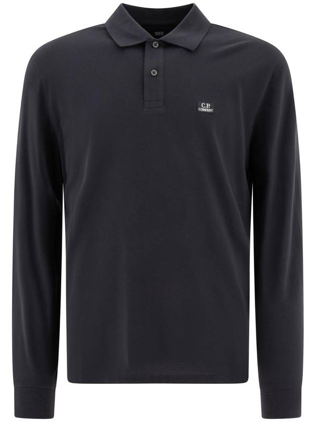 Logo Cotton Long Sleeve Polo Shirt Navy - CP COMPANY - BALAAN 1