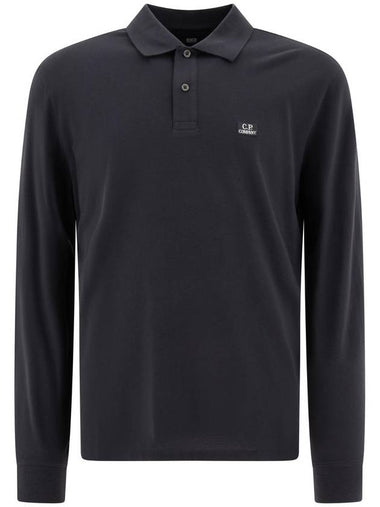 Logo Cotton Long Sleeve Polo Shirt Navy - CP COMPANY - BALAAN 1