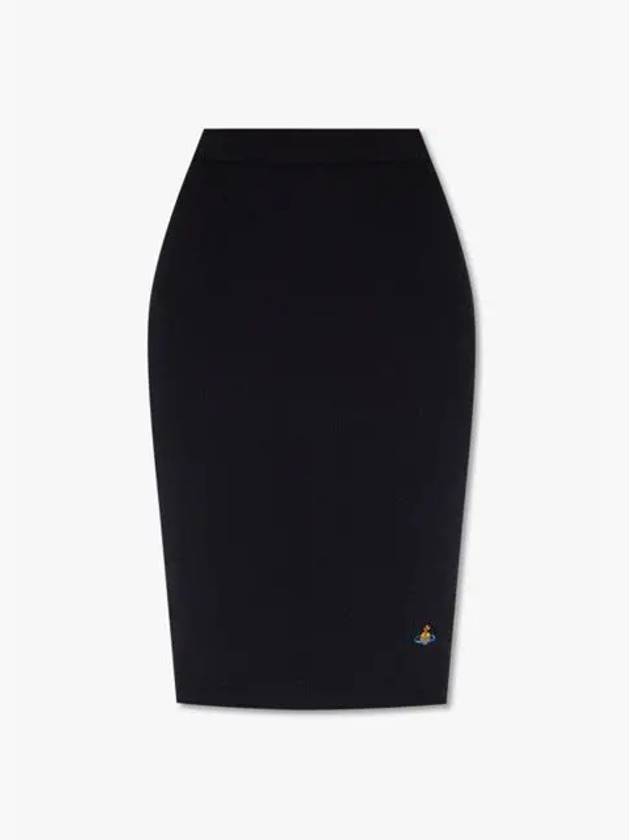 Women's Logo Embroidered Wool Pencil Skirt Black - VIVIENNE WESTWOOD - BALAAN 3