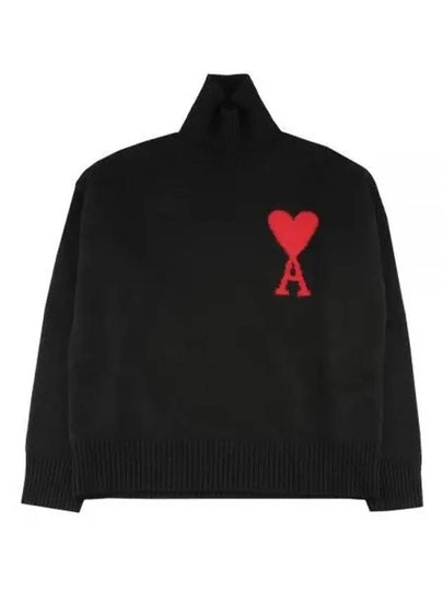 Heart Logo Knit Turtleneck Black - AMI - BALAAN 2