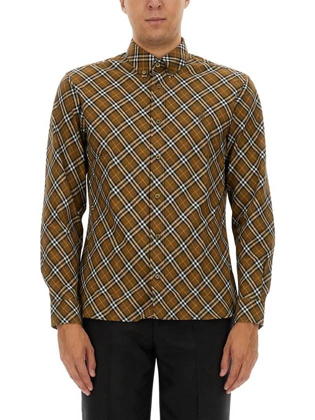 B Shield Embroidered Check Cotton Long Sleeve Shirt Oxide - BURBERRY - BALAAN 2