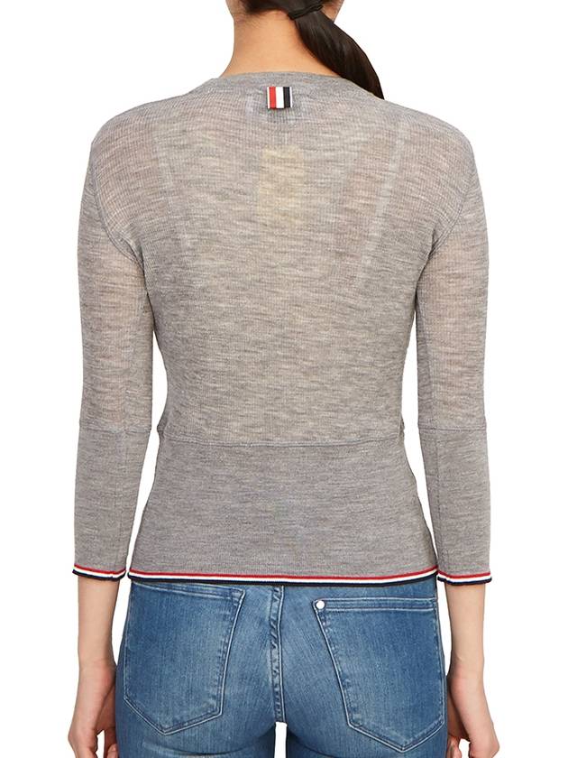 Women's Wool Rib 3/4 Sleeve Crew Neck Pullover Knit Top Light Gray - THOM BROWNE - BALAAN 5