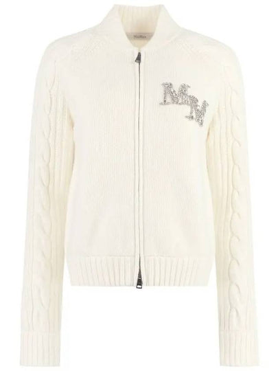 Women's Crystal Logo Wool Cashmere Zip-Up Cardigan White - MAX MARA - BALAAN 2