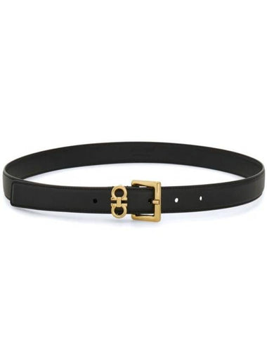 Double Gancini Leather Belt Black - SALVATORE FERRAGAMO - BALAAN 1