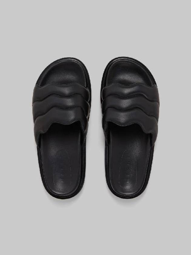 Padded Wave Leather Slide Slippers Black - MARNI - BALAAN 5