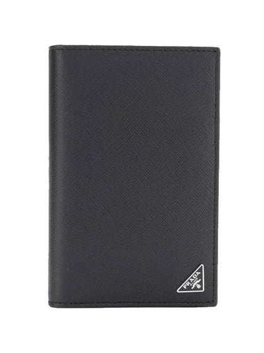 Enamel Triangle Logo Saffiano Leather Passport Wallet Black - PRADA - BALAAN 1