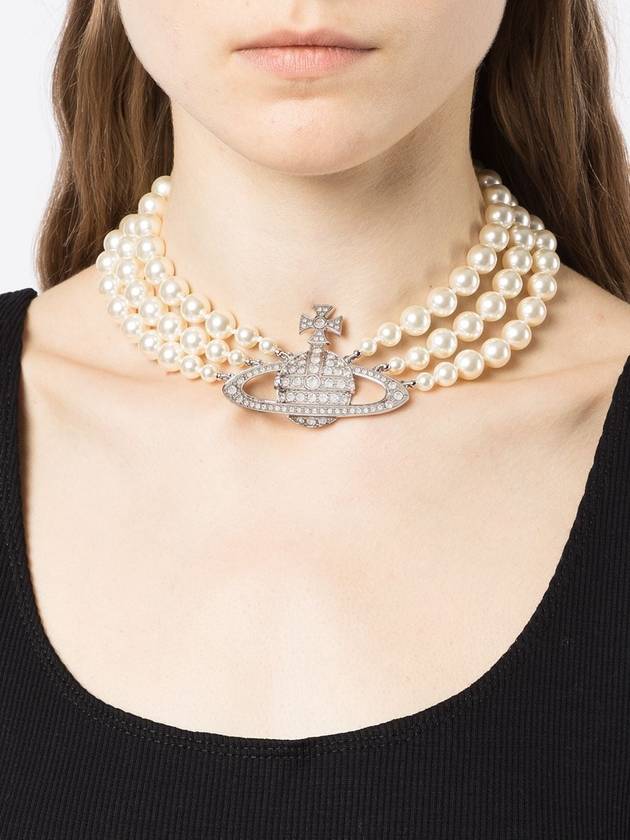 Three Row Pearl  Relief Platinum Choker Silver - VIVIENNE WESTWOOD - BALAAN 3