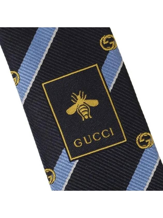 Men's Interlocking G Striped Silk Tie Dark Blue - GUCCI - BALAAN 7