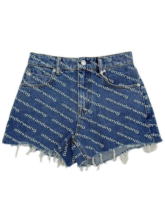 Byte Logo Monogram Denim Shorts Blue - ALEXANDER WANG - BALAAN 2