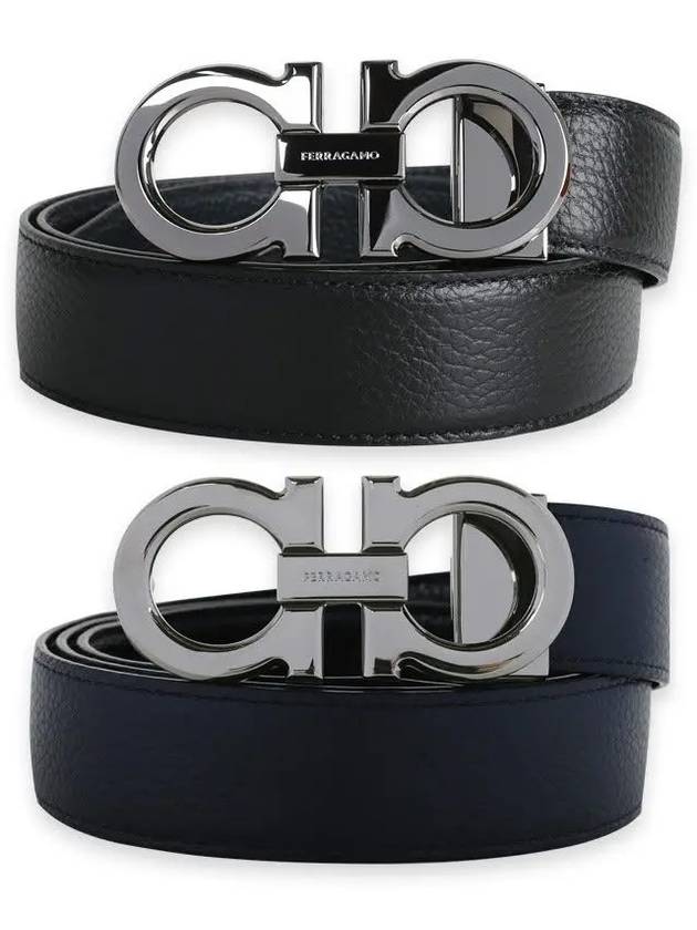 Reversible Gancini Leather Belt Navy - SALVATORE FERRAGAMO - BALAAN 2