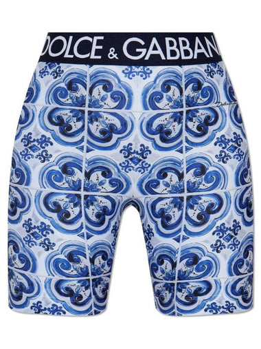 Dolce & Gabbana Short Leggings With Majolica Print, Women's, Blue - DOLCE&GABBANA - BALAAN 1