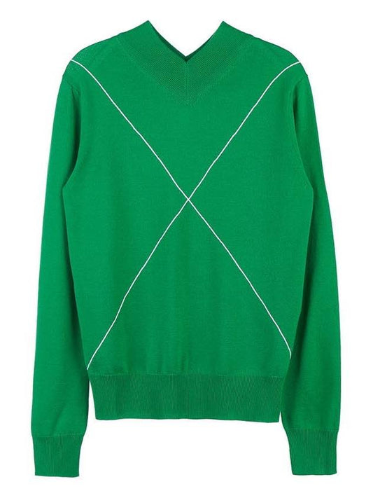 Wool V-Neck Sweater Knit Green - BOTTEGA VENETA - BALAAN.