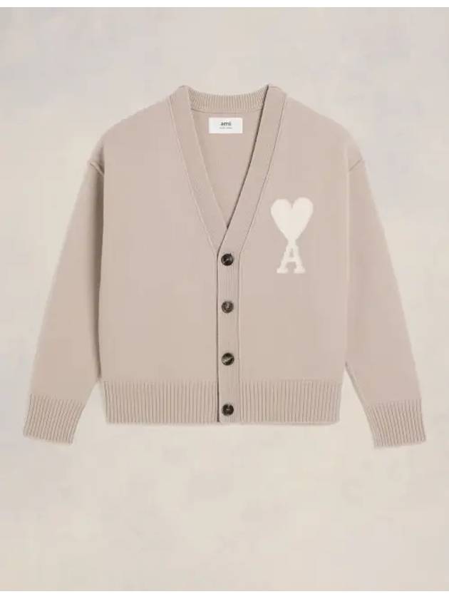 De Coeur Logo Wool Cardigan Light Beige - AMI - BALAAN 3