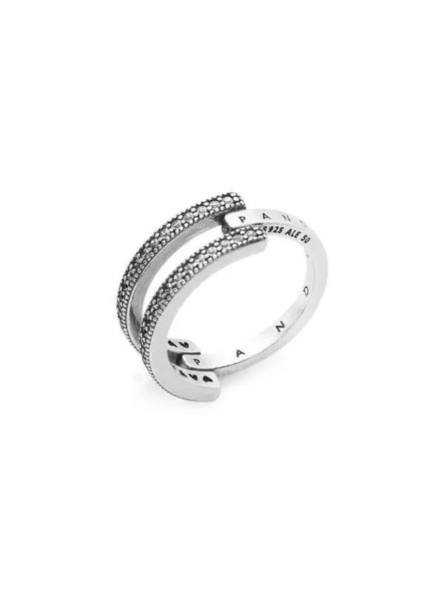 Women's Signature Logo Pave Double Band Ring Silver - PANDORA - BALAAN 5