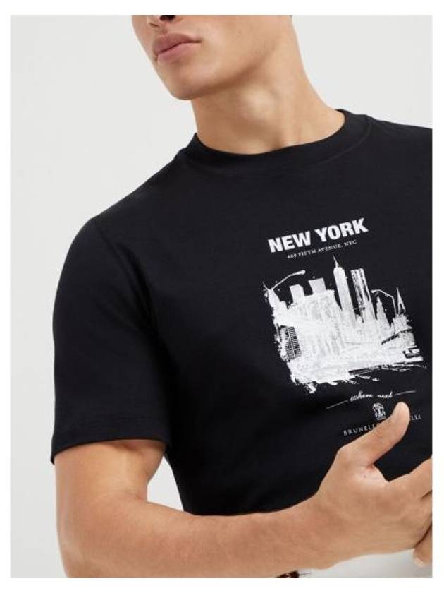 New York Print Short Sleeve T-Shirt Black - BRUNELLO CUCINELLI - BALAAN 4