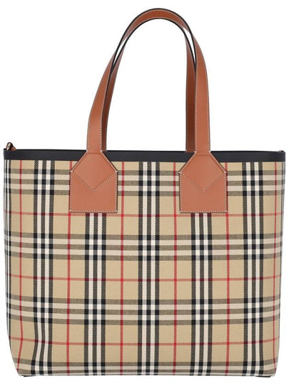 Check Large London Cotton Tote Bag Brown - BURBERRY - BALAAN 2