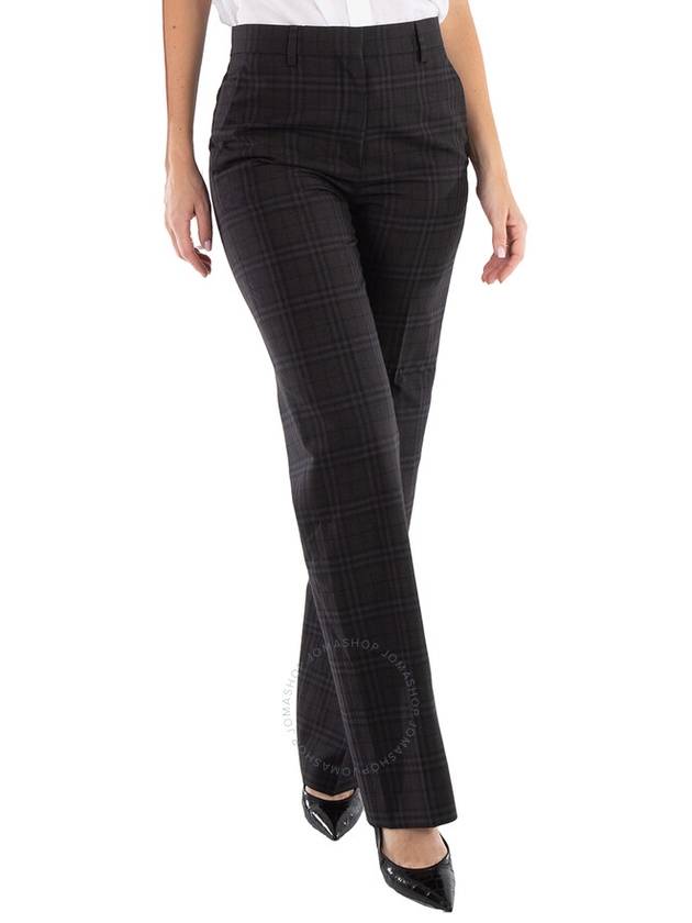 Women's Check Pattern Wool Tailored Straight Pants Black - BURBERRY - BALAAN 3