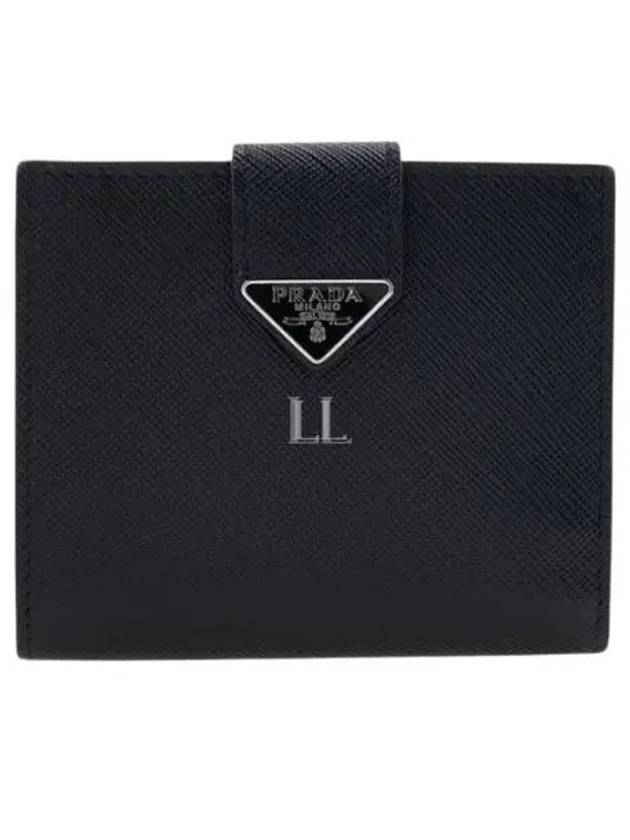 Triangle Logo Saffiano Leather Half Wallet Black - PRADA - BALAAN 2