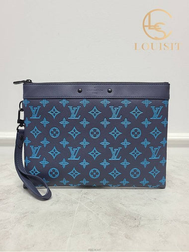 Used luxury goods Lewis It River Blue Monogram Pochette Togo Clutch Bag - LOUIS VUITTON - BALAAN 1