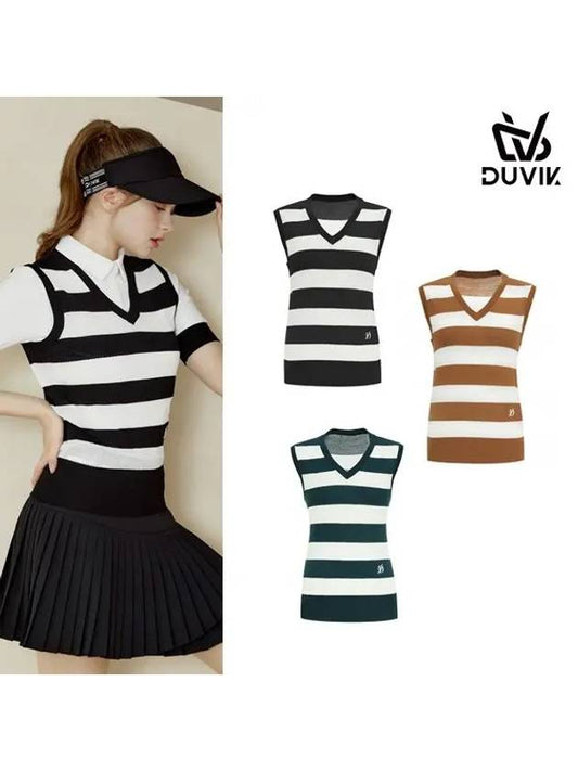 V-neck Striped Knit Vest DE2WSV241DG - DUVIK - BALAAN 2