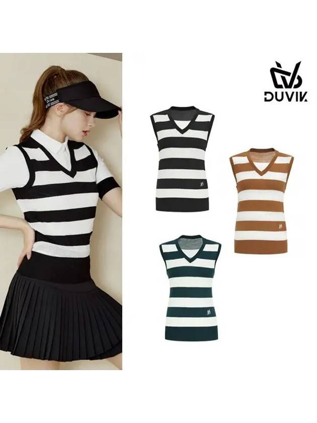 V-neck Striped Knit Vest DE2WSV241BK - DUVIK - BALAAN 2